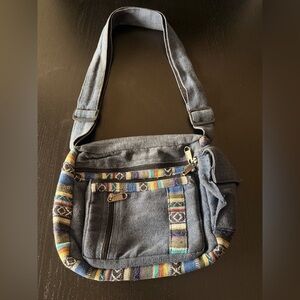 Stylish Denim Crossbody Bag with Multicolor Accents